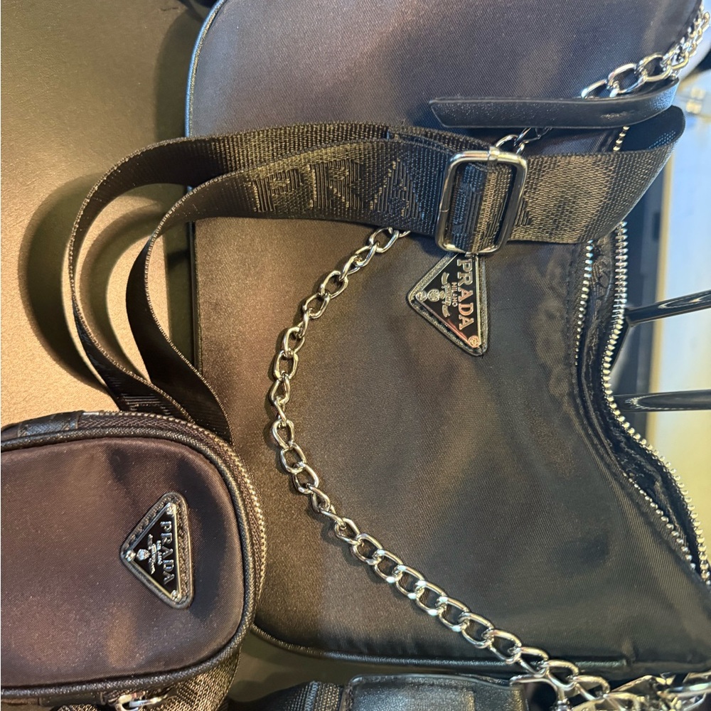 Prada Black Shoulder Bag with Silver Accents